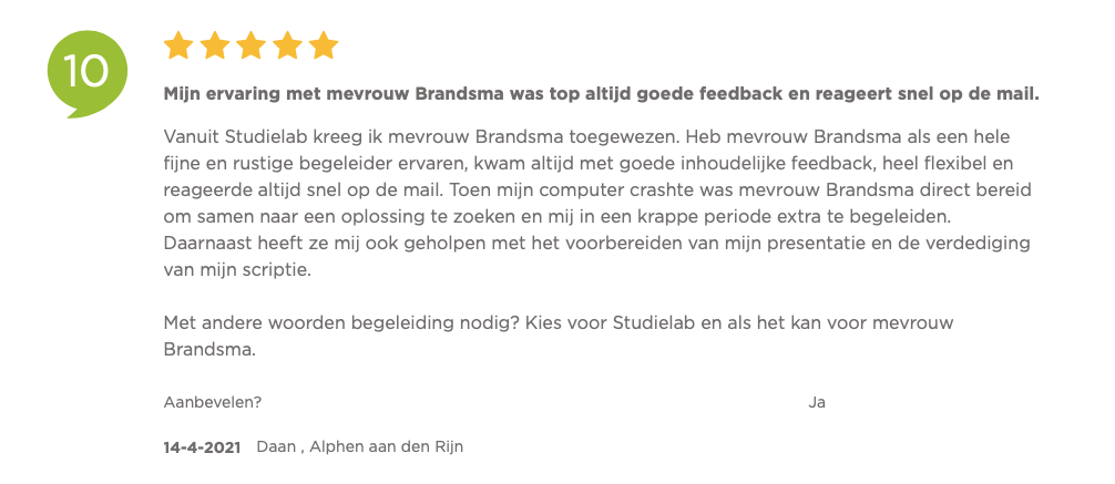 Ervaringen Studielab scriptiebegeleiding