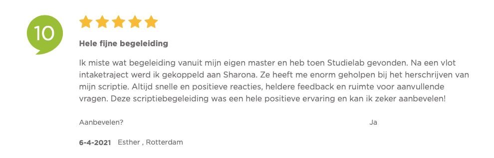 Reviews van Studielab scriptie hulp